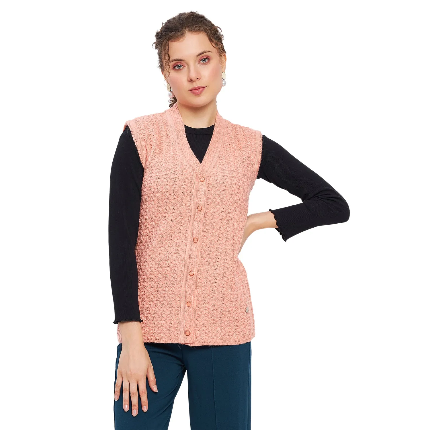Duke Stardust Women Sleeveless Self Design Cardigan (LQS9788)