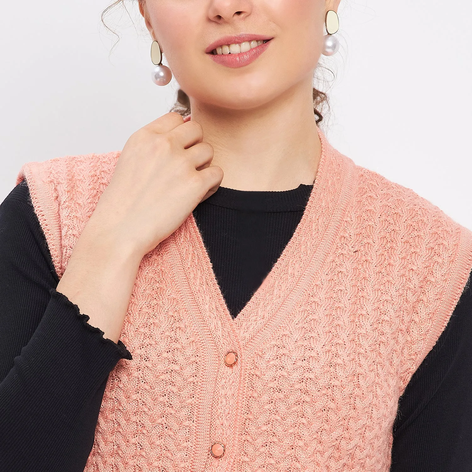 Duke Stardust Women Sleeveless Self Design Cardigan (LQS9788)
