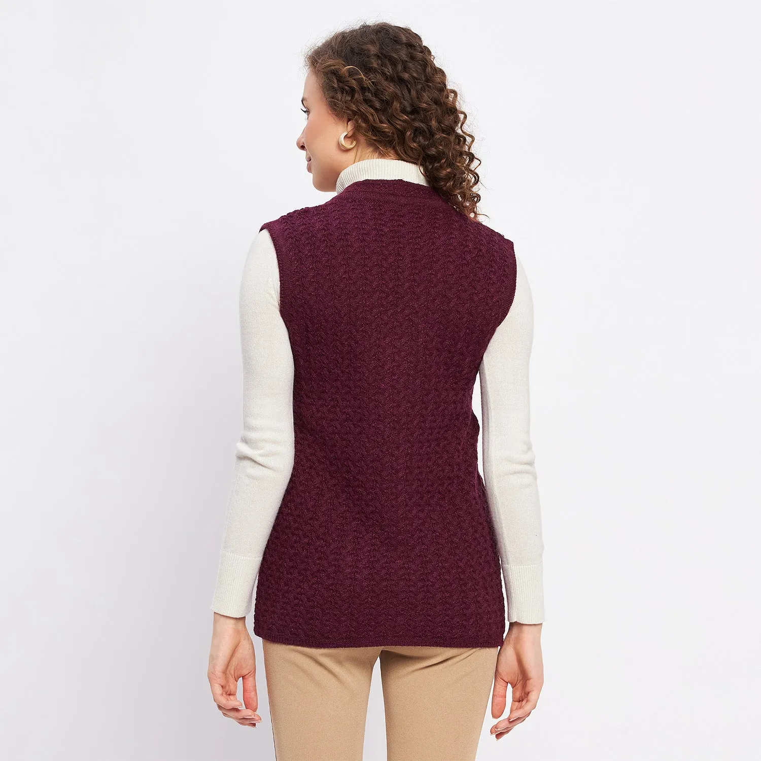 Duke Stardust Women Sleeveless Self Design Cardigan (LQS9788)
