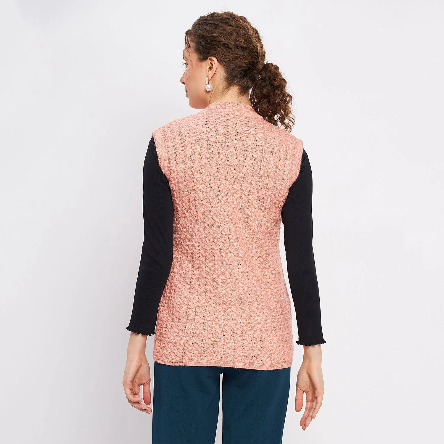 Duke Stardust Women Sleeveless Self Design Cardigan (LQS9788)
