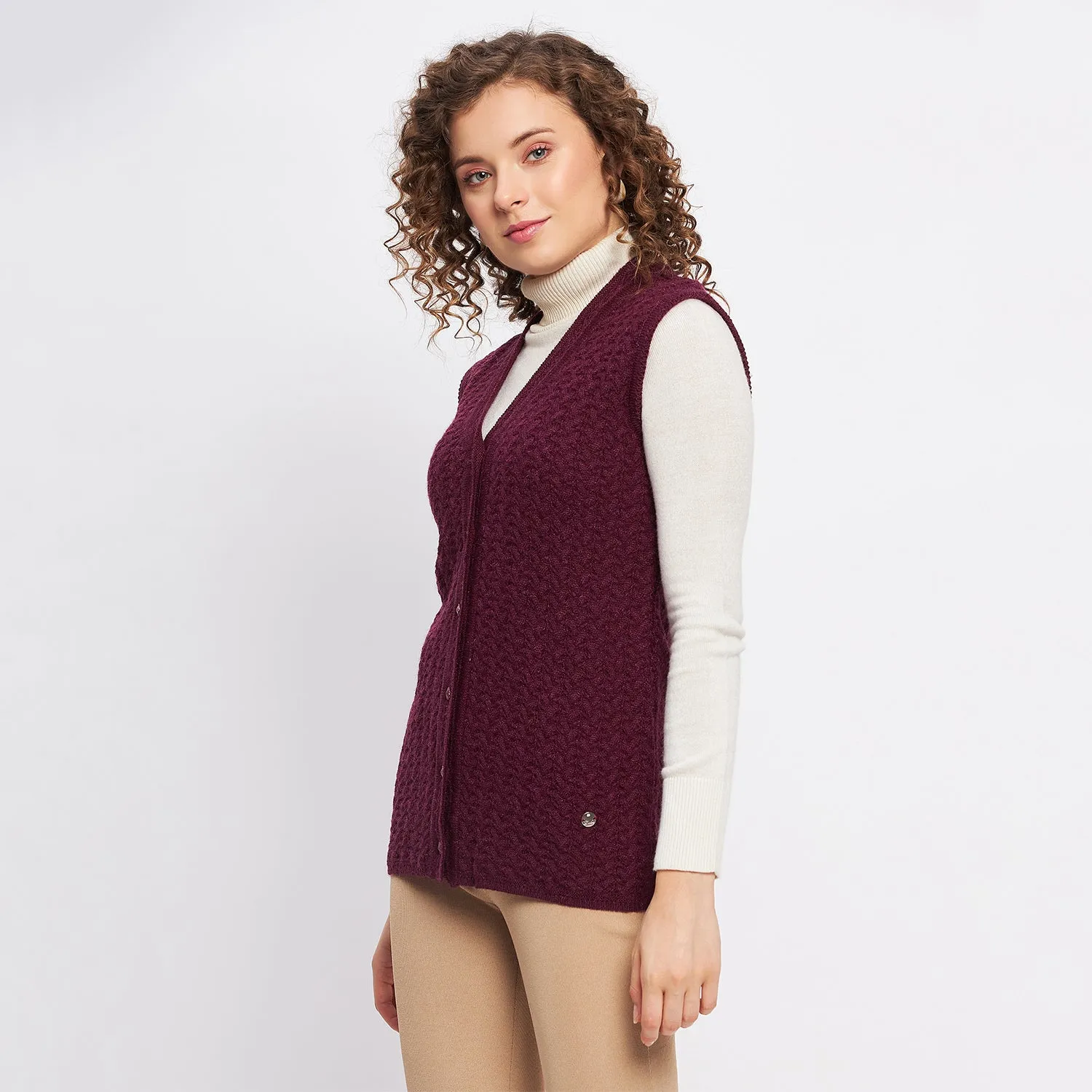 Duke Stardust Women Sleeveless Self Design Cardigan (LQS9788)