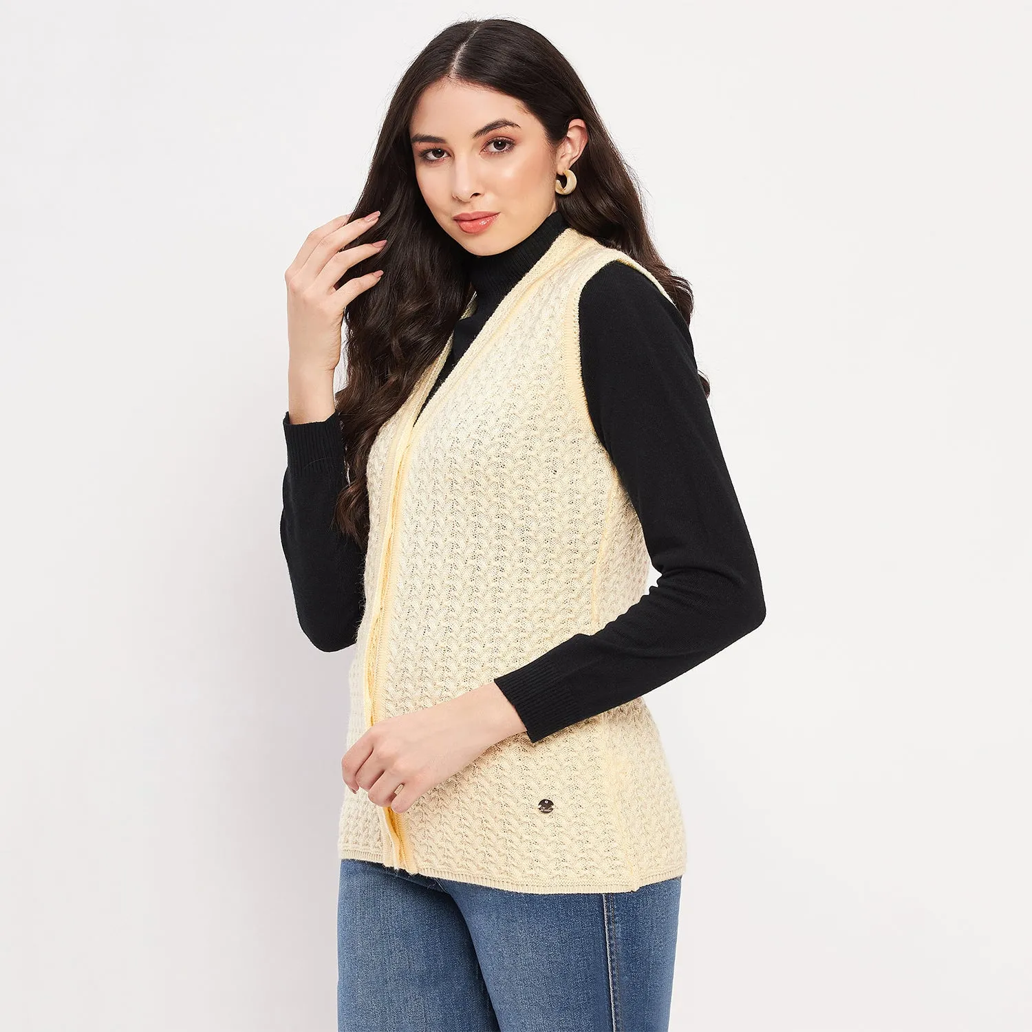 Duke Stardust Women Sleeveless Self Design Cardigan (LQS9788)