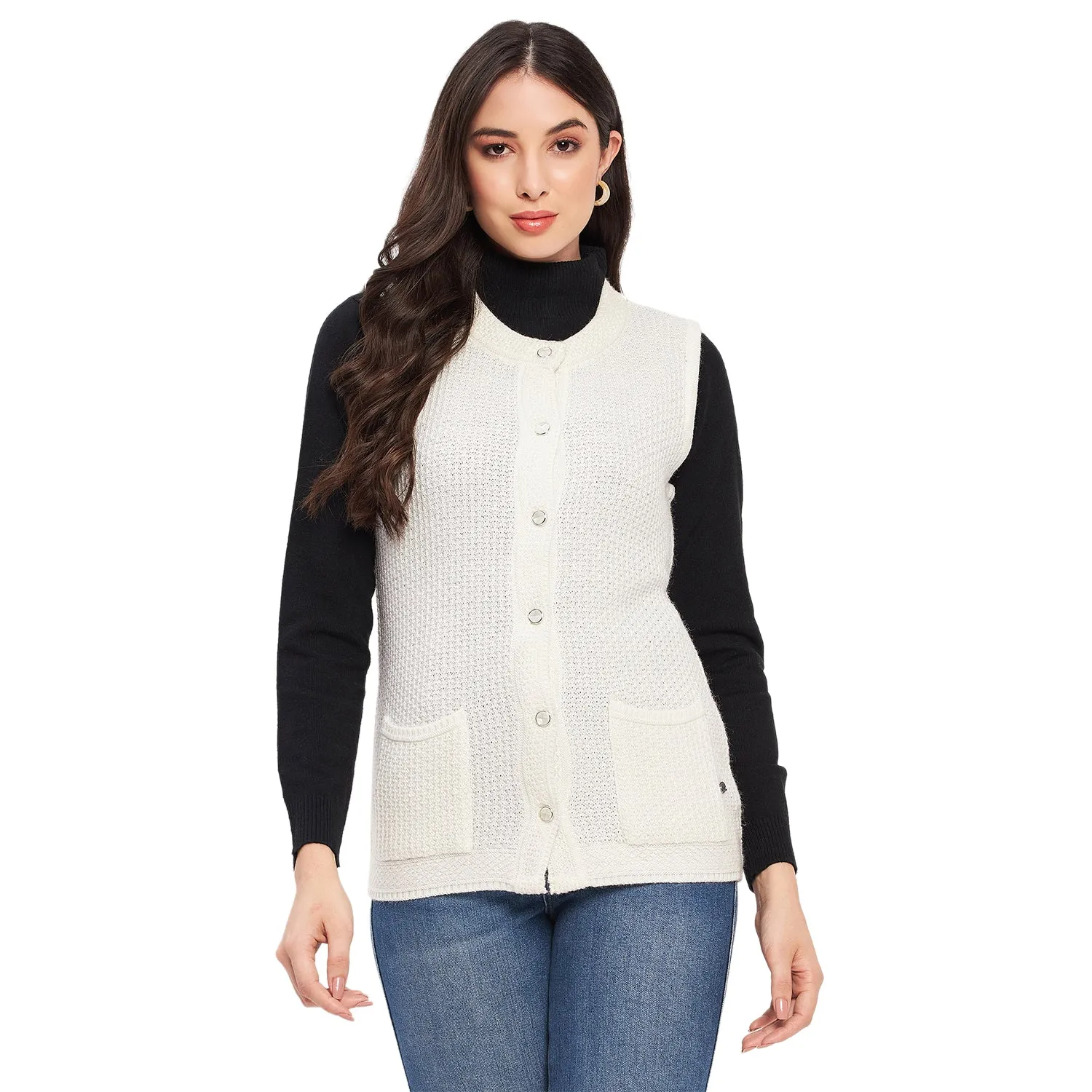 Duke Stardust Women Sleeveless Self Design Cardigan (LQS9789)