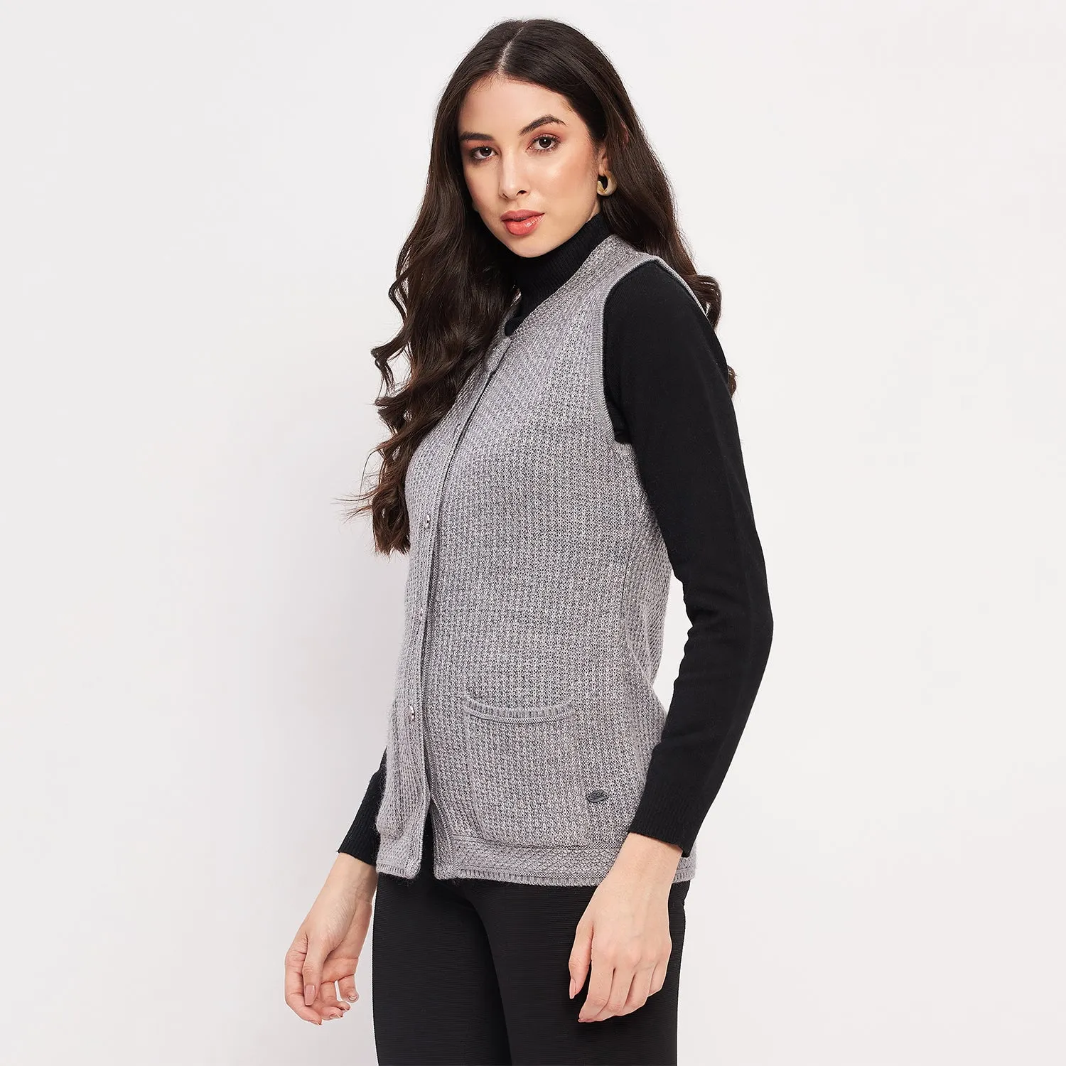 Duke Stardust Women Sleeveless Self Design Cardigan (LQS9789)