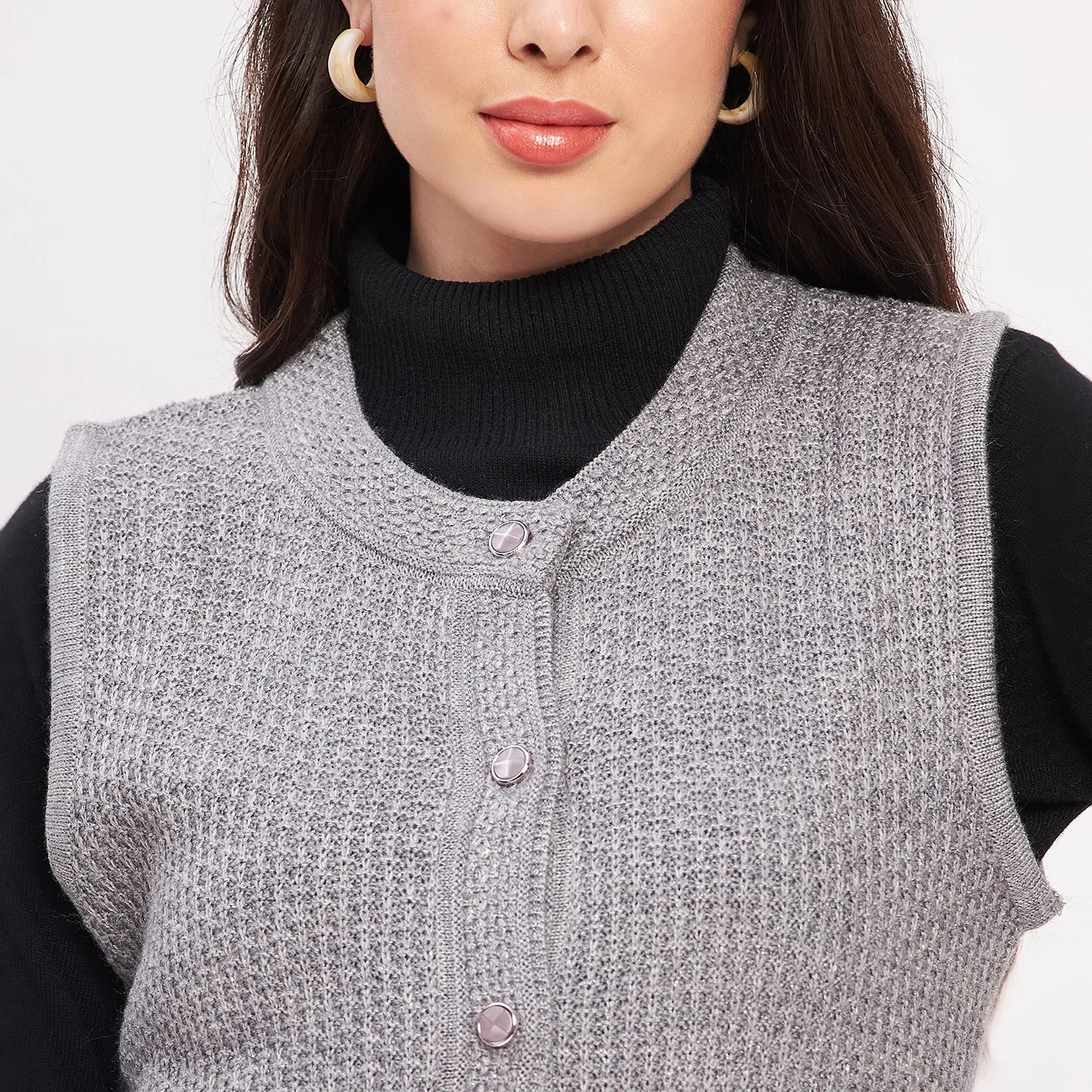 Duke Stardust Women Sleeveless Self Design Cardigan (LQS9789)