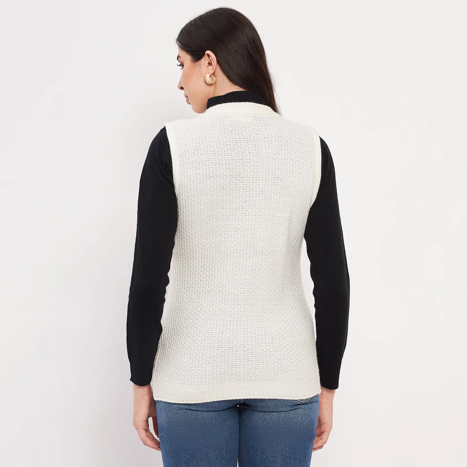 Duke Stardust Women Sleeveless Self Design Cardigan (LQS9789)