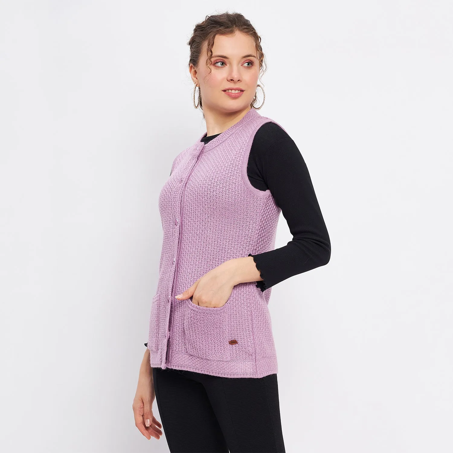 Duke Stardust Women Sleeveless Self Design Cardigan (LQS9789)