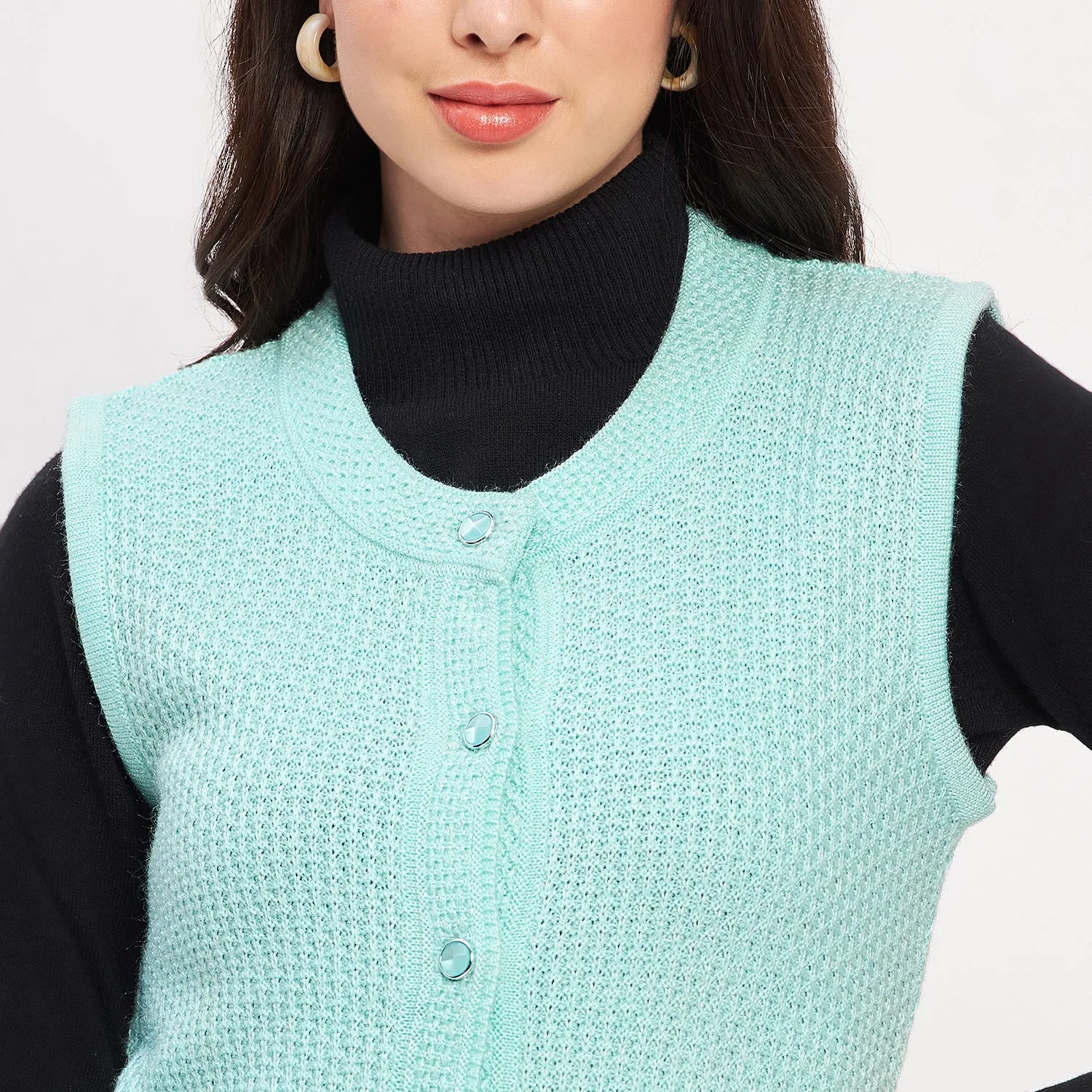 Duke Stardust Women Sleeveless Self Design Cardigan (LQS9789)