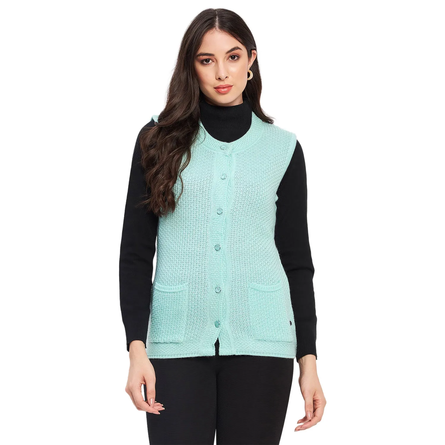 Duke Stardust Women Sleeveless Self Design Cardigan (LQS9789)