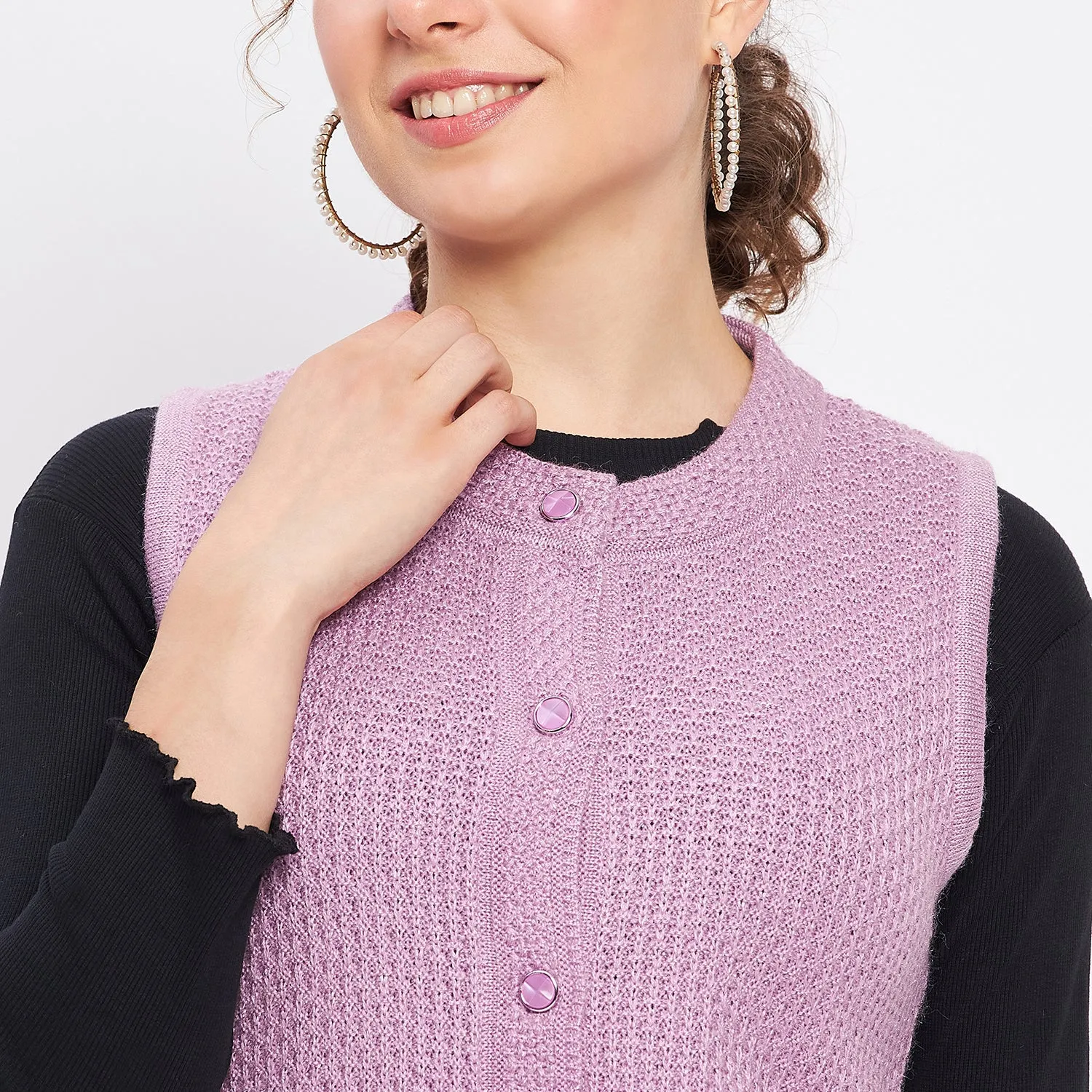 Duke Stardust Women Sleeveless Self Design Cardigan (LQS9789)