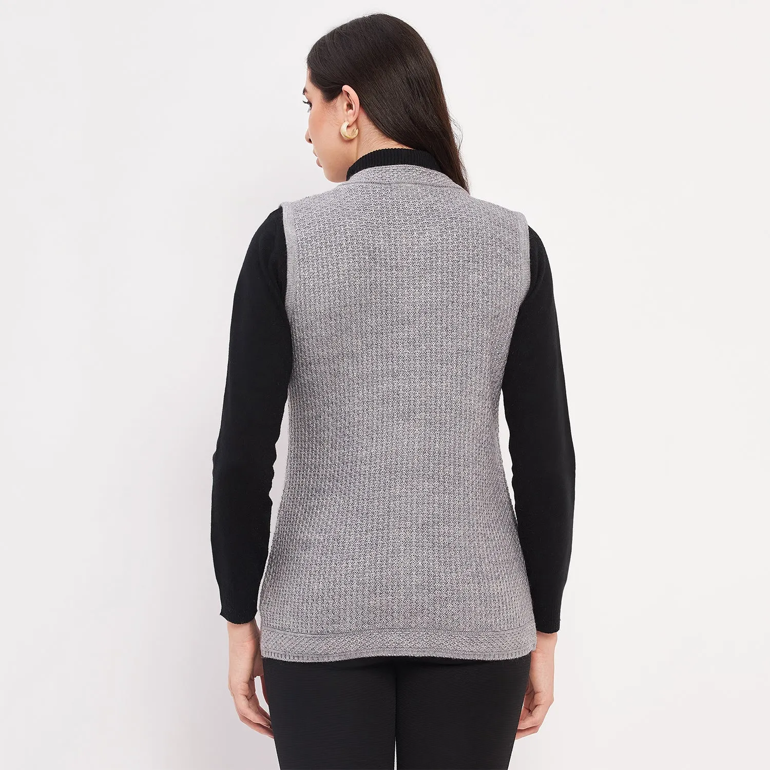Duke Stardust Women Sleeveless Self Design Cardigan (LQS9789)