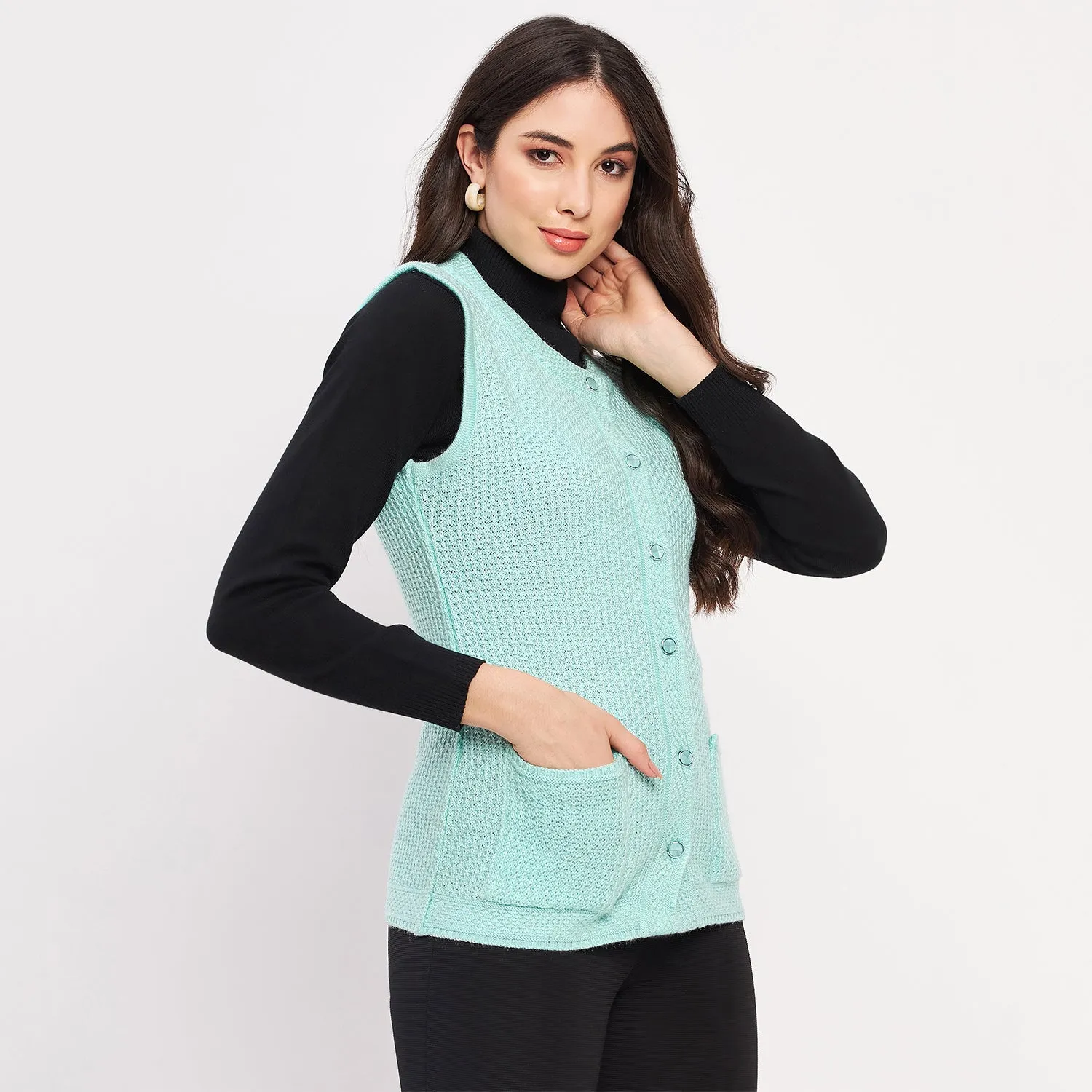 Duke Stardust Women Sleeveless Self Design Cardigan (LQS9789)
