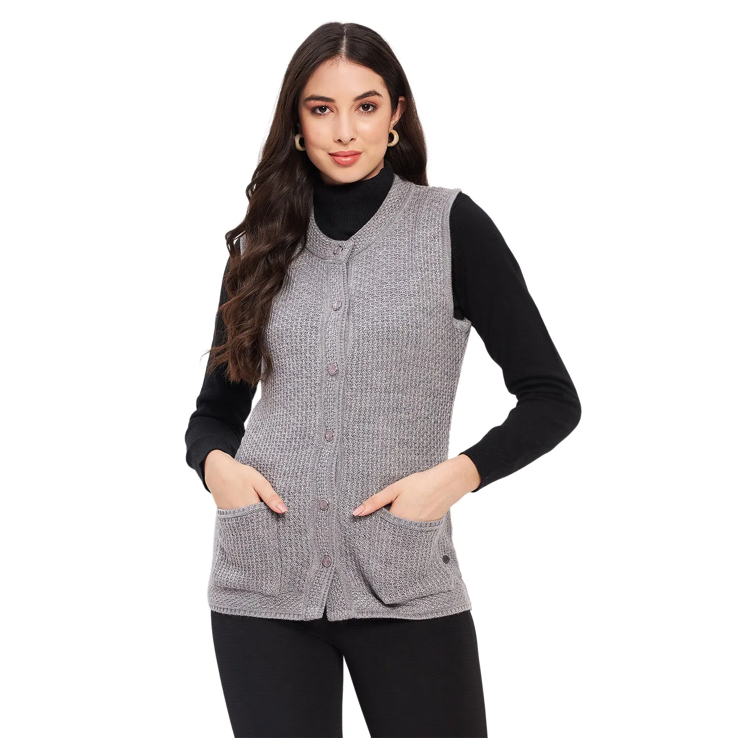 Duke Stardust Women Sleeveless Self Design Cardigan (LQS9789)