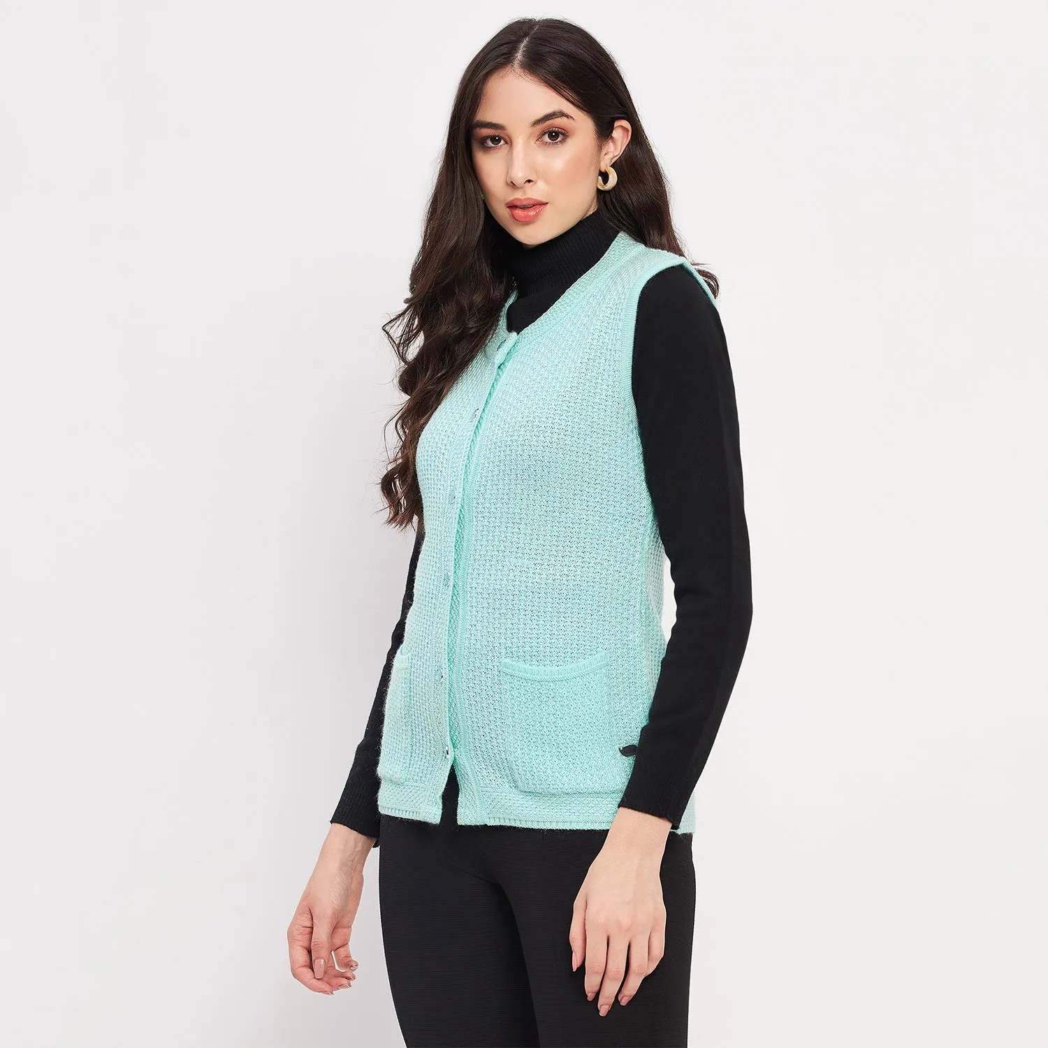 Duke Stardust Women Sleeveless Self Design Cardigan (LQS9789)