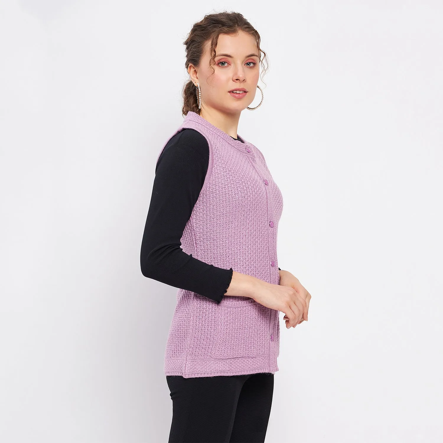 Duke Stardust Women Sleeveless Self Design Cardigan (LQS9789)