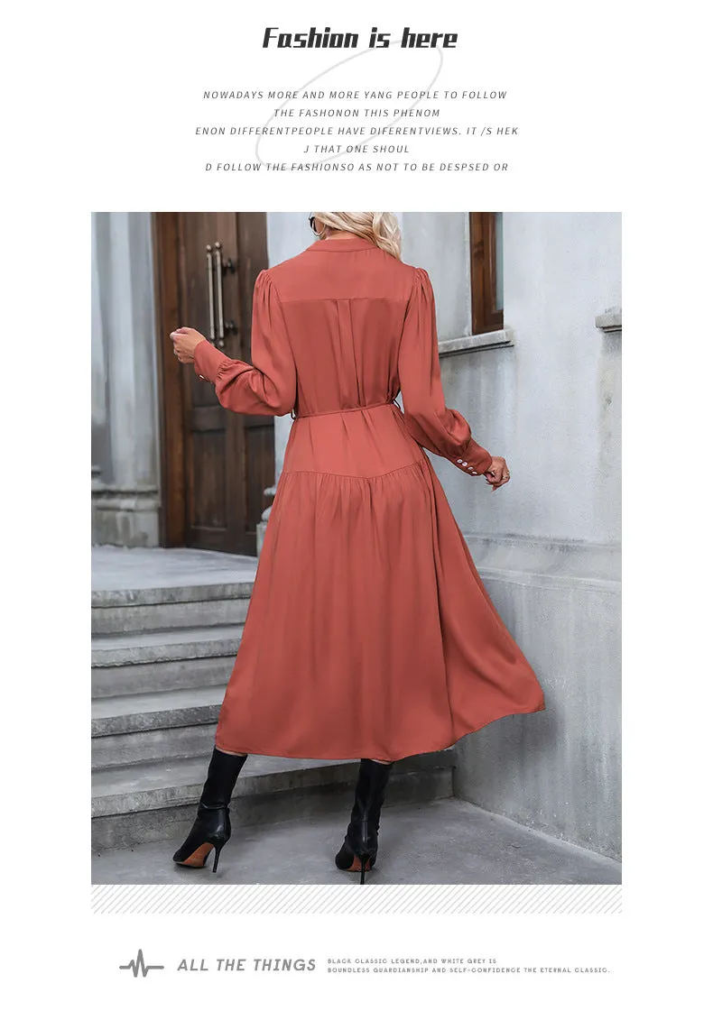 Elegant V-Neck Long Sleeve Dress – Ideal for Autumn & Evening Wear