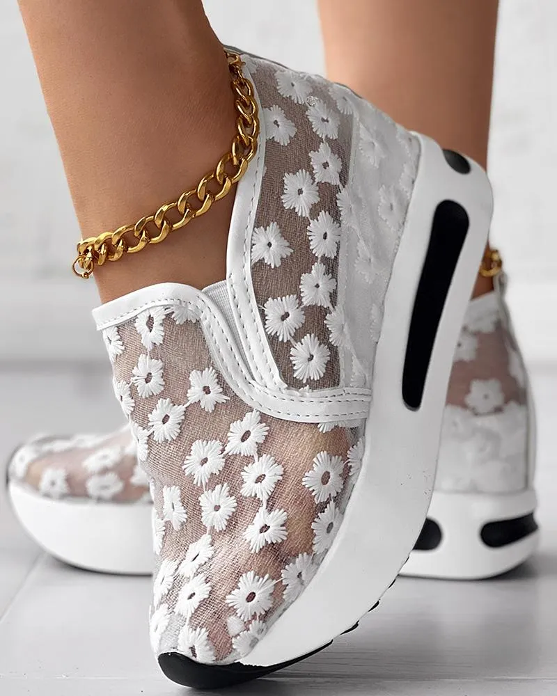 Floral Embroidery Slip on Muffin Sneakers