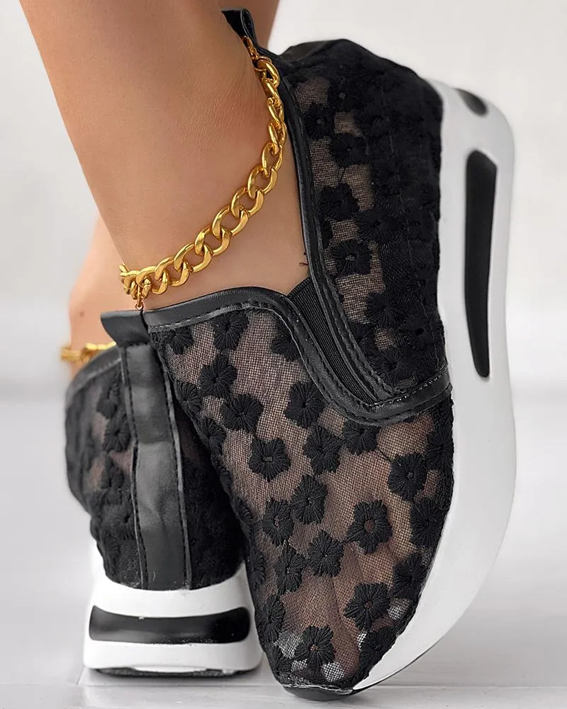 Floral Embroidery Slip on Muffin Sneakers
