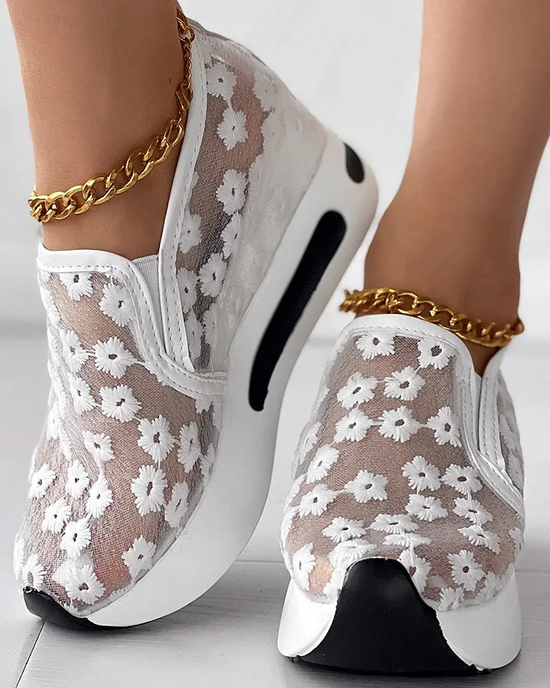 Floral Embroidery Slip on Muffin Sneakers