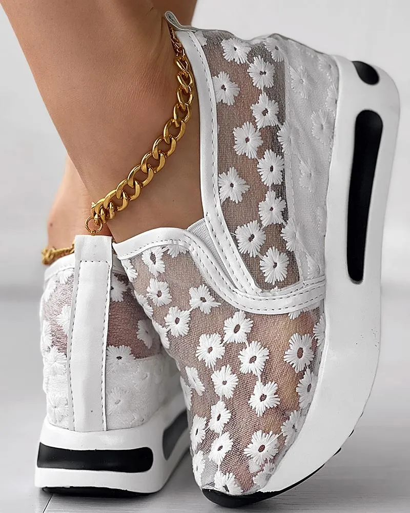 Floral Embroidery Slip on Muffin Sneakers