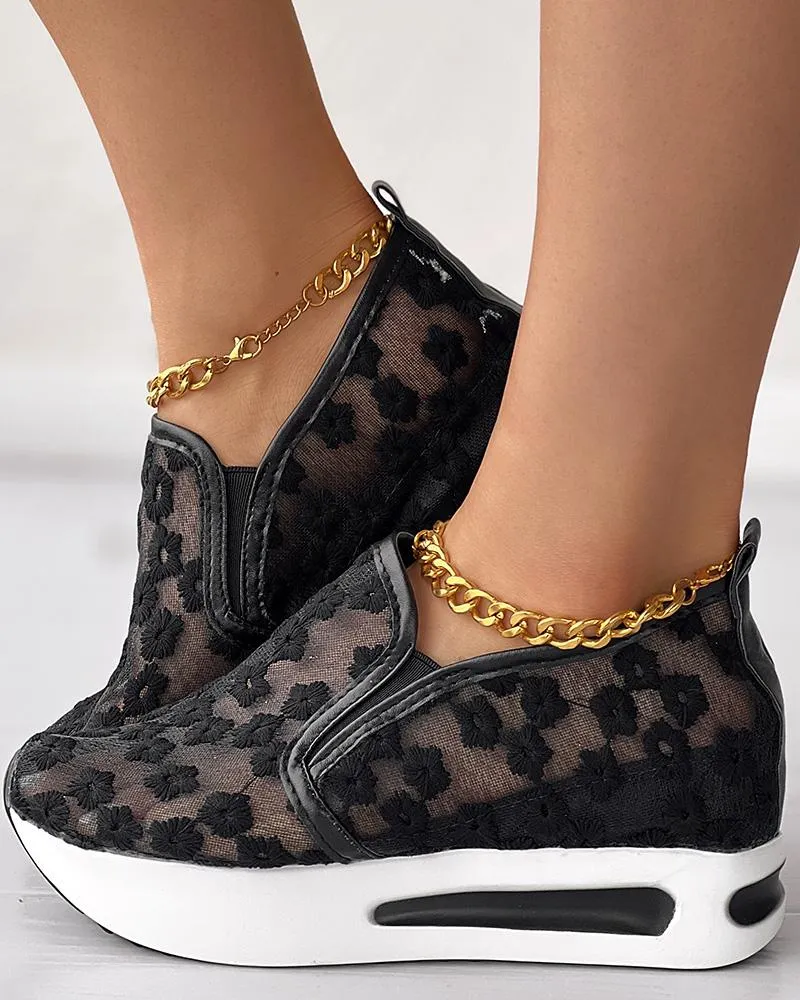 Floral Embroidery Slip on Muffin Sneakers