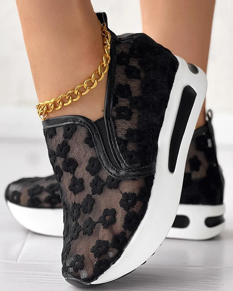 Floral Embroidery Slip on Muffin Sneakers