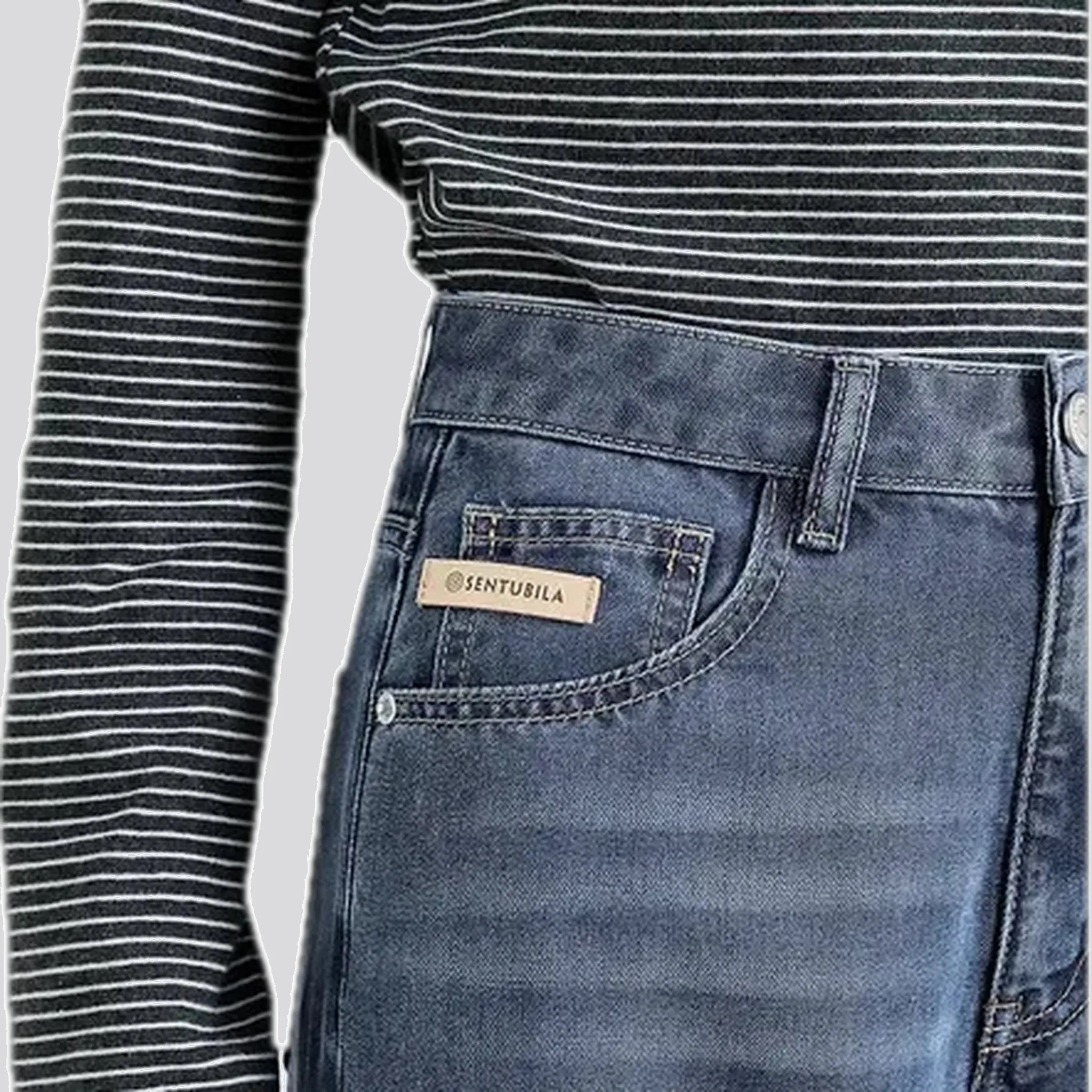 High-rise straight fit faded jeans for ladies