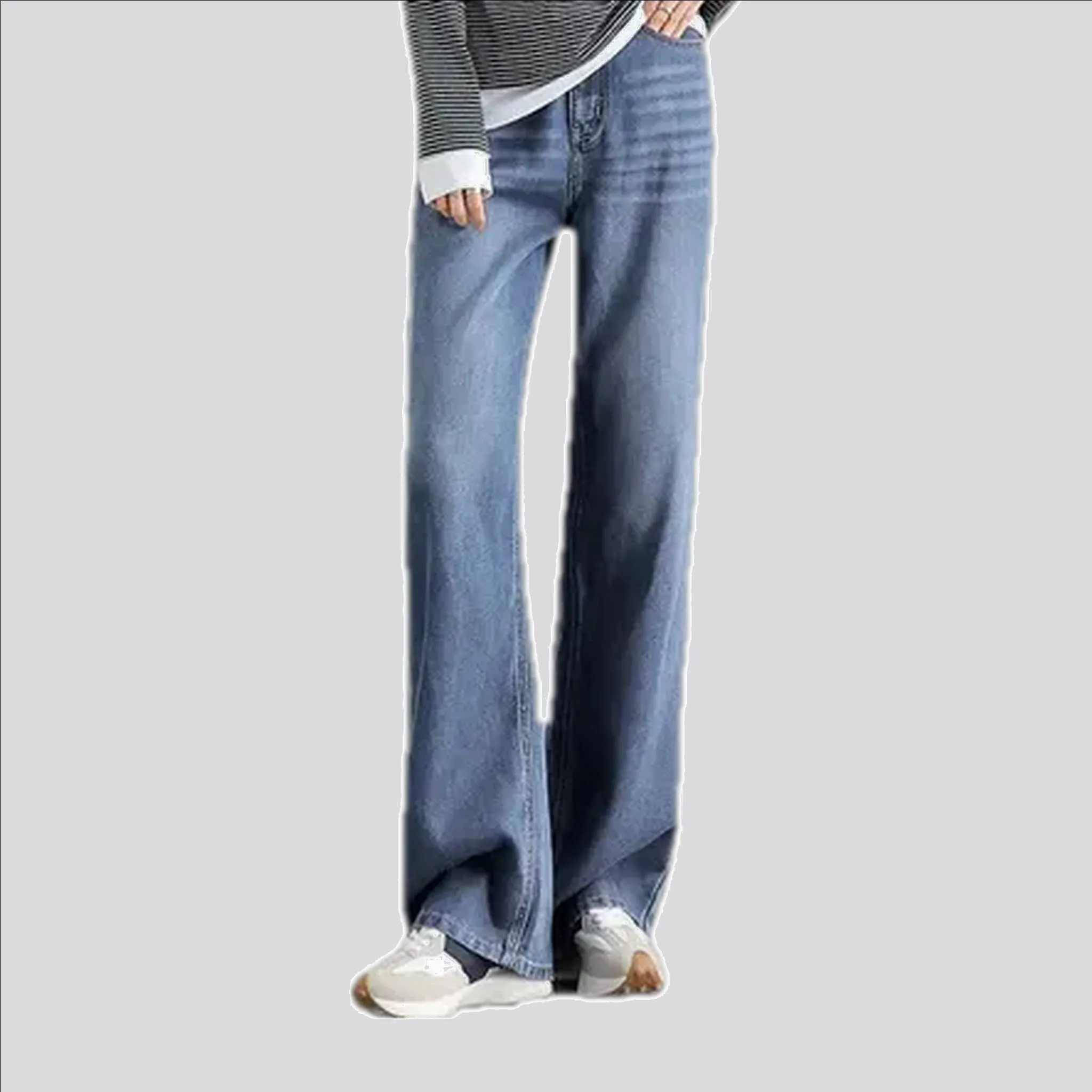 High-rise straight fit faded jeans for ladies