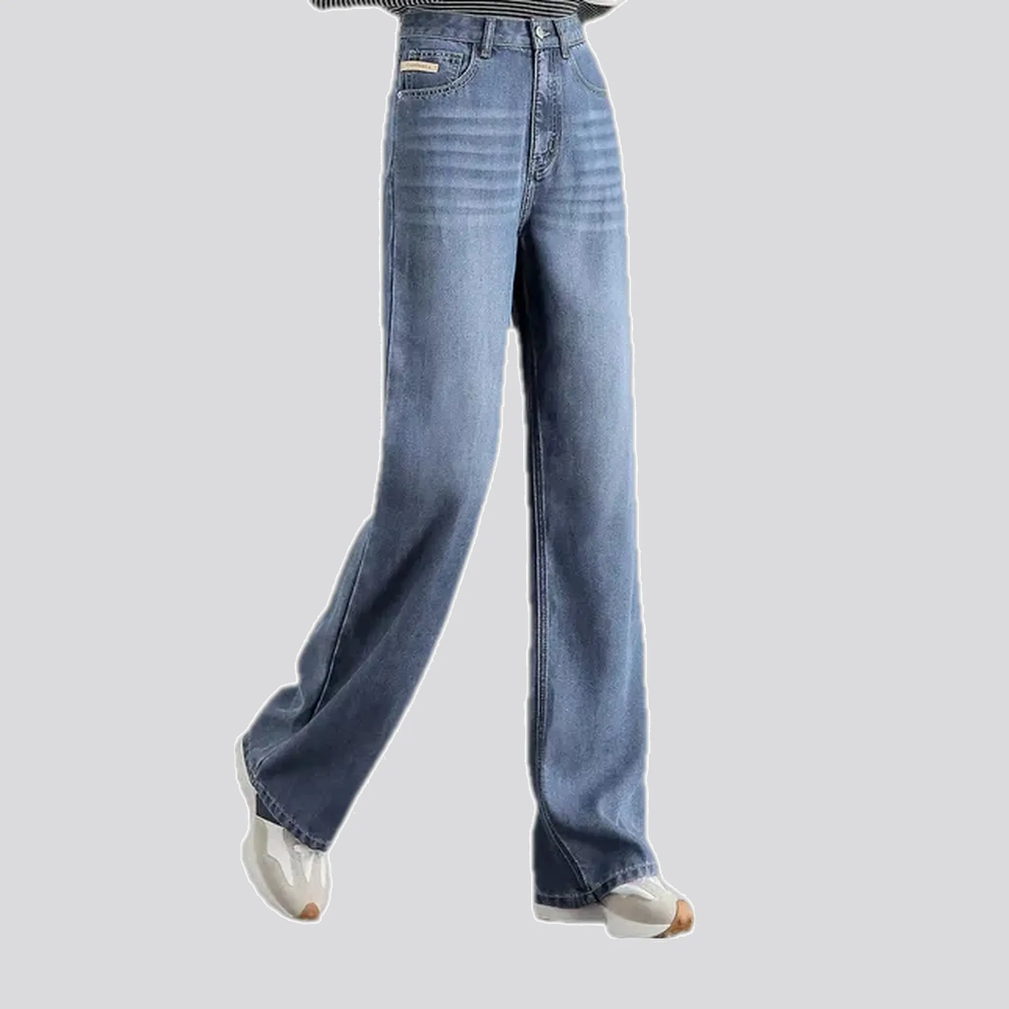 High-rise straight fit faded jeans for ladies