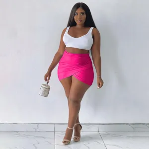 High Waist Mini Wrap Skirt - Slim Fit & Ultra Short - Polyester/Spandex