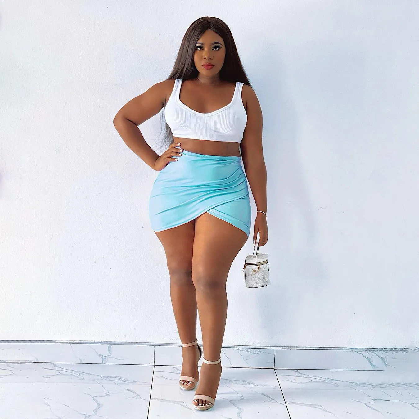 High Waist Mini Wrap Skirt - Slim Fit & Ultra Short - Polyester/Spandex