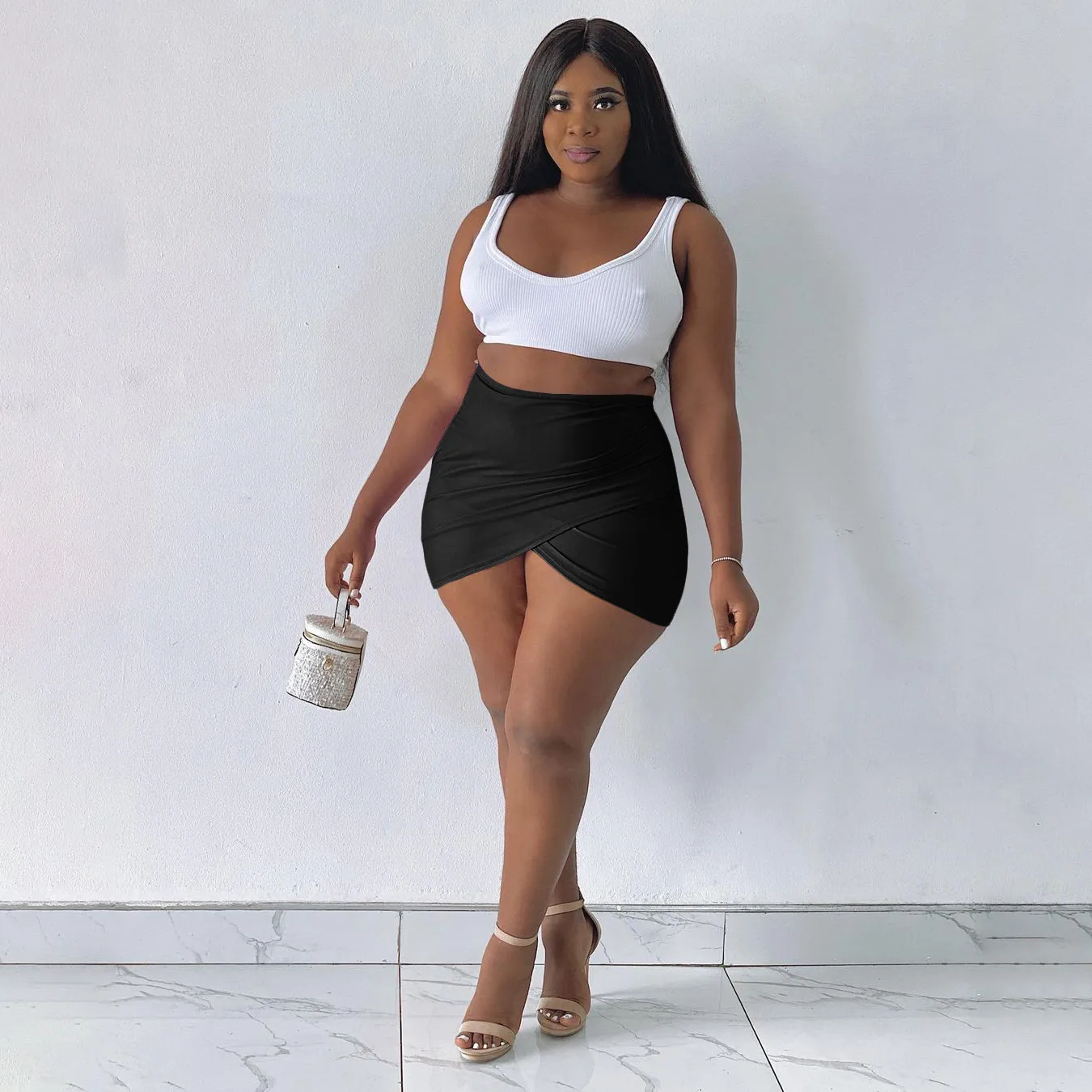 High Waist Mini Wrap Skirt - Slim Fit & Ultra Short - Polyester/Spandex