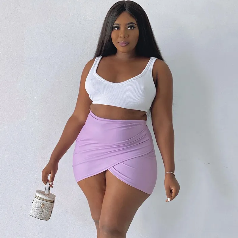 High Waist Mini Wrap Skirt - Slim Fit & Ultra Short - Polyester/Spandex