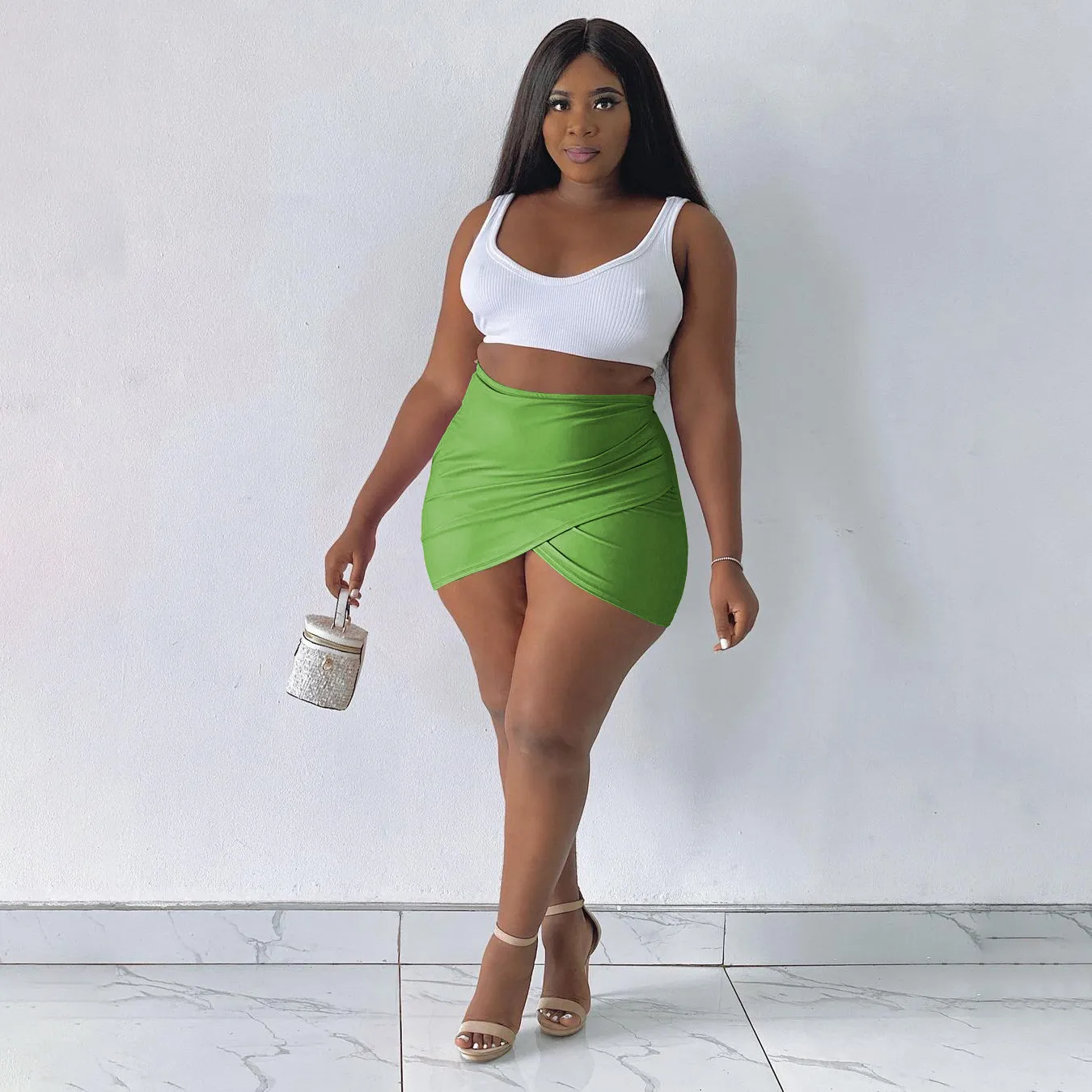 High Waist Mini Wrap Skirt - Slim Fit & Ultra Short - Polyester/Spandex