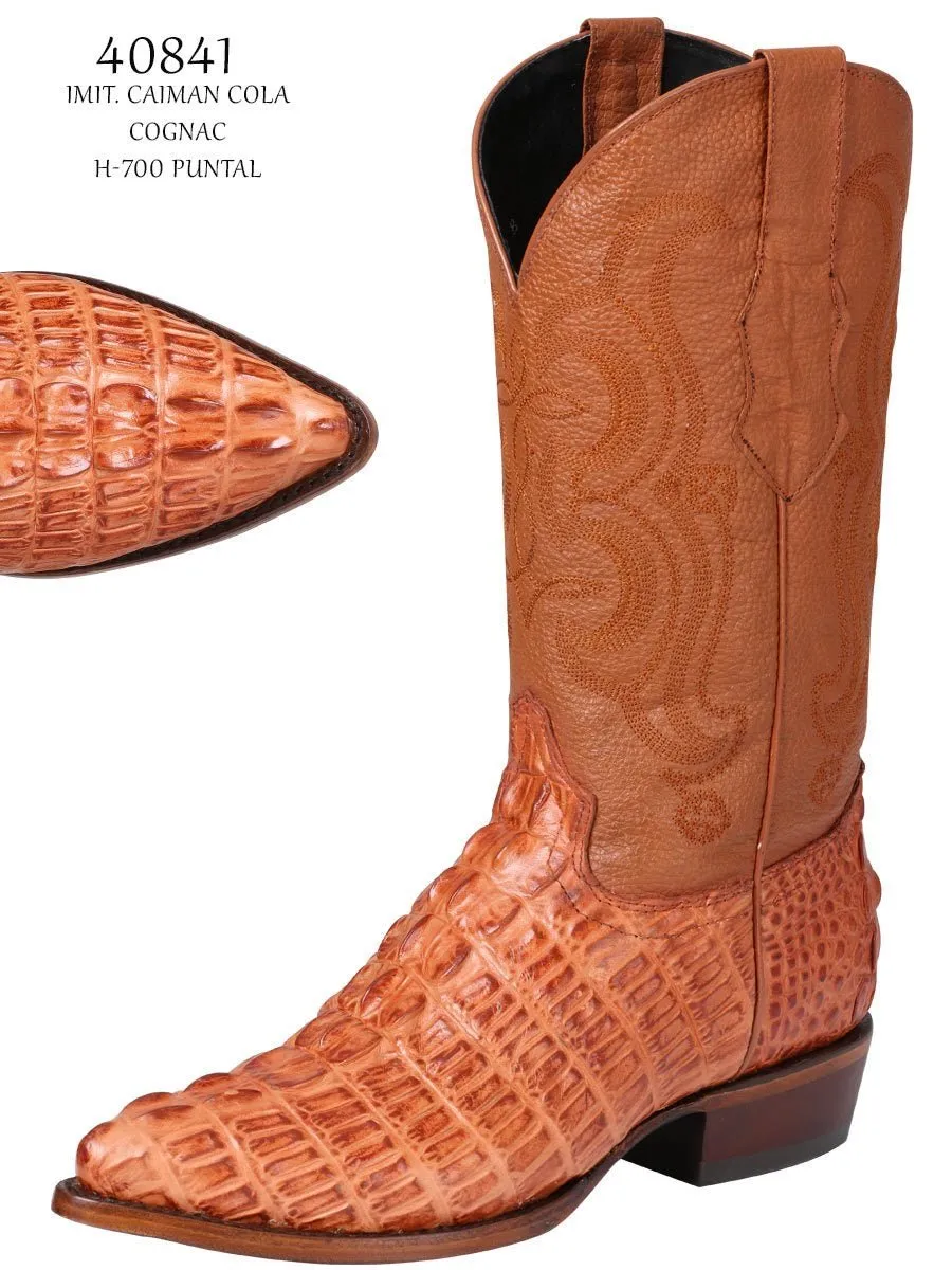 Men's Caiman Tail Print Leather Cowboy Boots 'El Señor de los Cielos' Cognac 40841