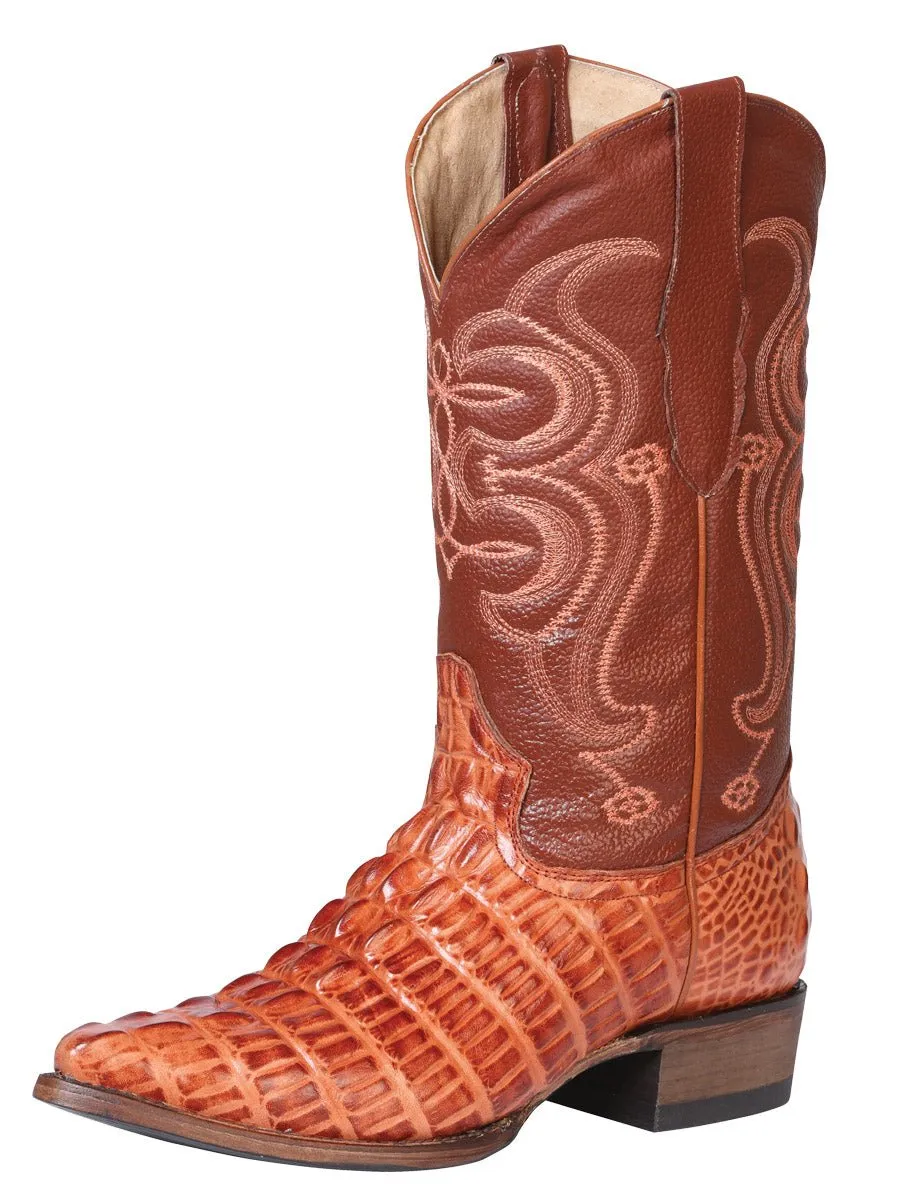 Men's Caiman Tail Print Leather Cowboy Boots 'El Señor de los Cielos' Cognac 40841