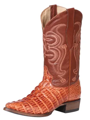 Men's Caiman Tail Print Leather Cowboy Boots 'El Señor de los Cielos' Cognac 40841