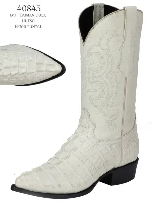 Men's Caiman Tail Print Leather Western Cowboy Boots 'El Señor de los Cielos' Bone Color 40845