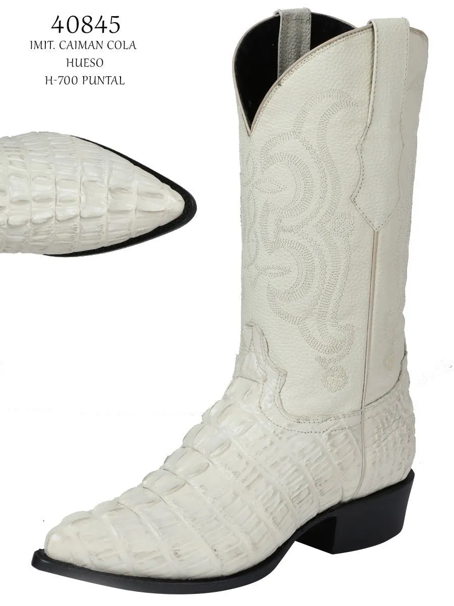 Men's Caiman Tail Print Leather Western Cowboy Boots 'El Señor de los Cielos' Bone Color 40845