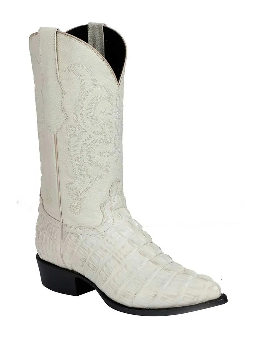 Men's Caiman Tail Print Leather Western Cowboy Boots 'El Señor de los Cielos' Bone Color 40845