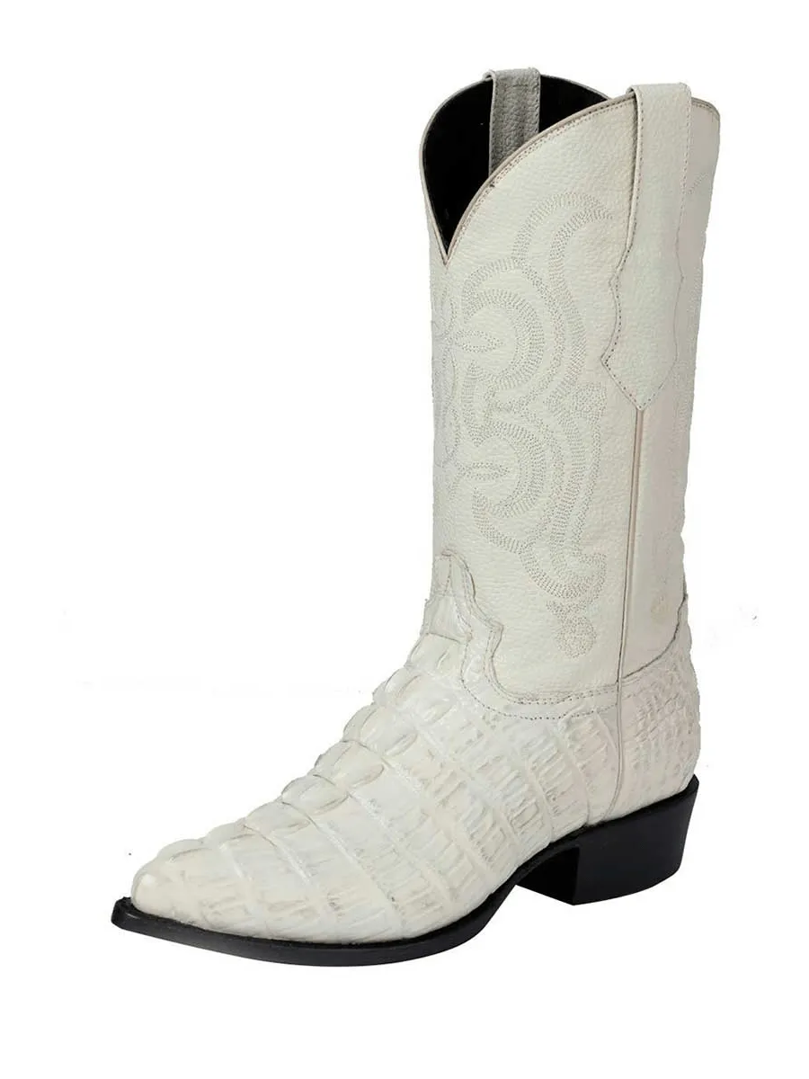 Men's Caiman Tail Print Leather Western Cowboy Boots 'El Señor de los Cielos' Bone Color 40845