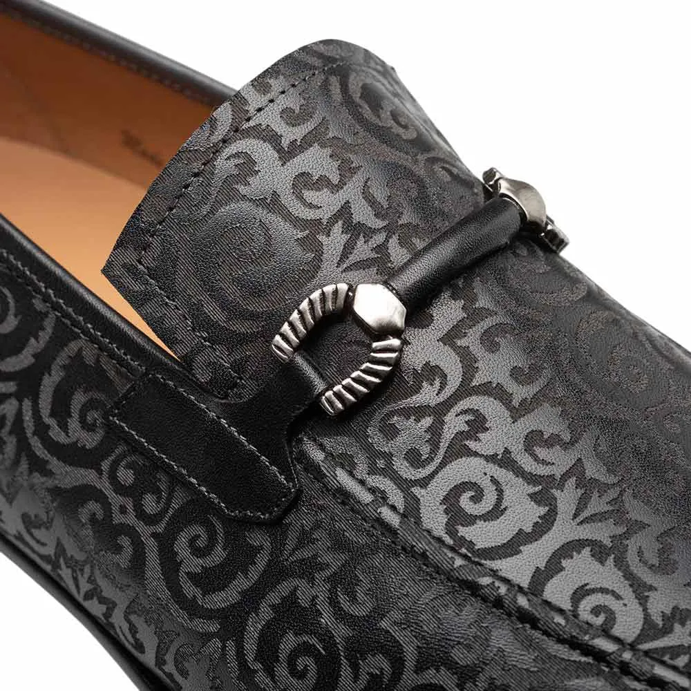 Mezlan Men's Alcaraz Laser-Embossed Bit-Saddle Slip-On in Black
