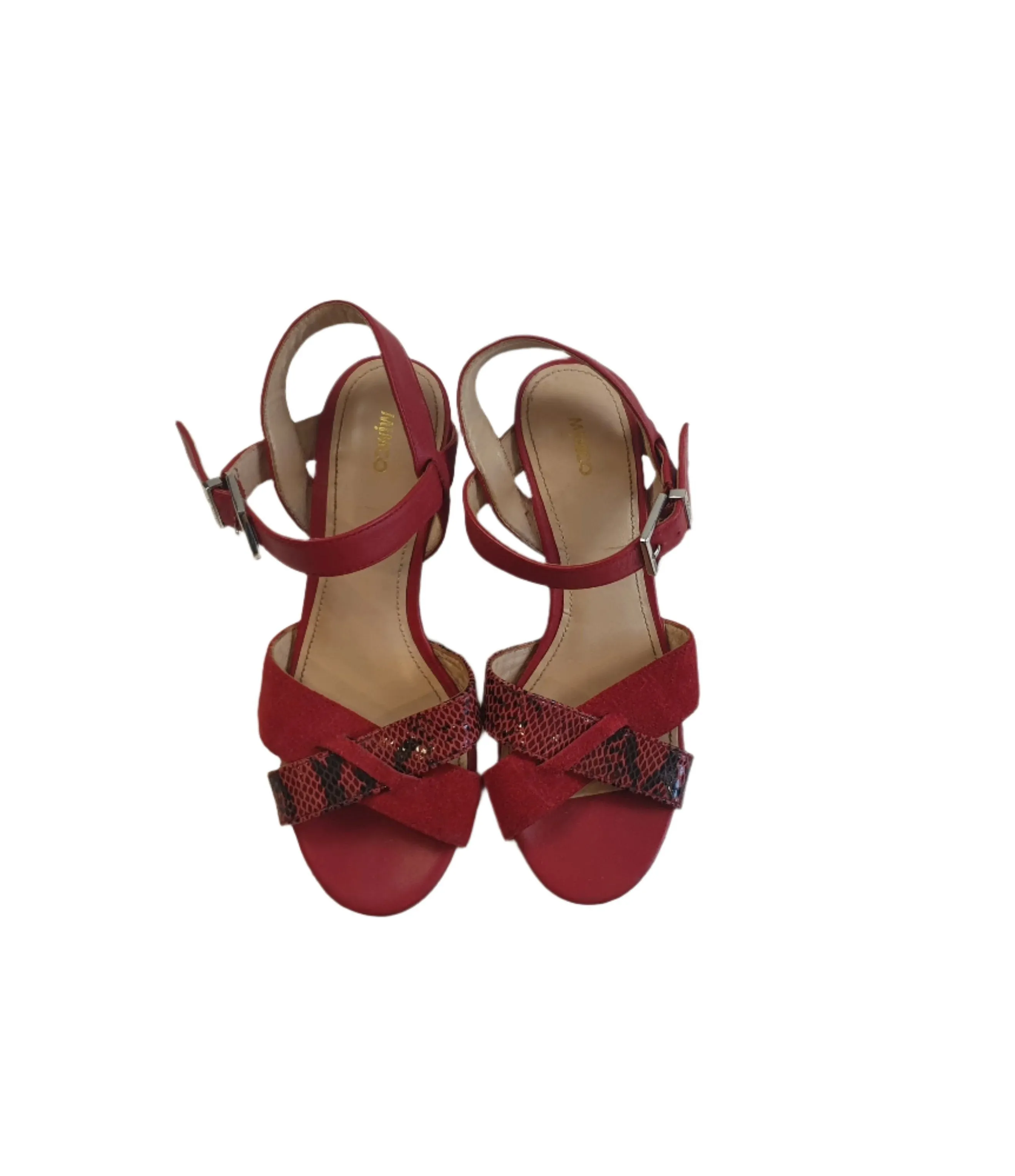 Mimco red leather strappy sandals with wooden heel size 37