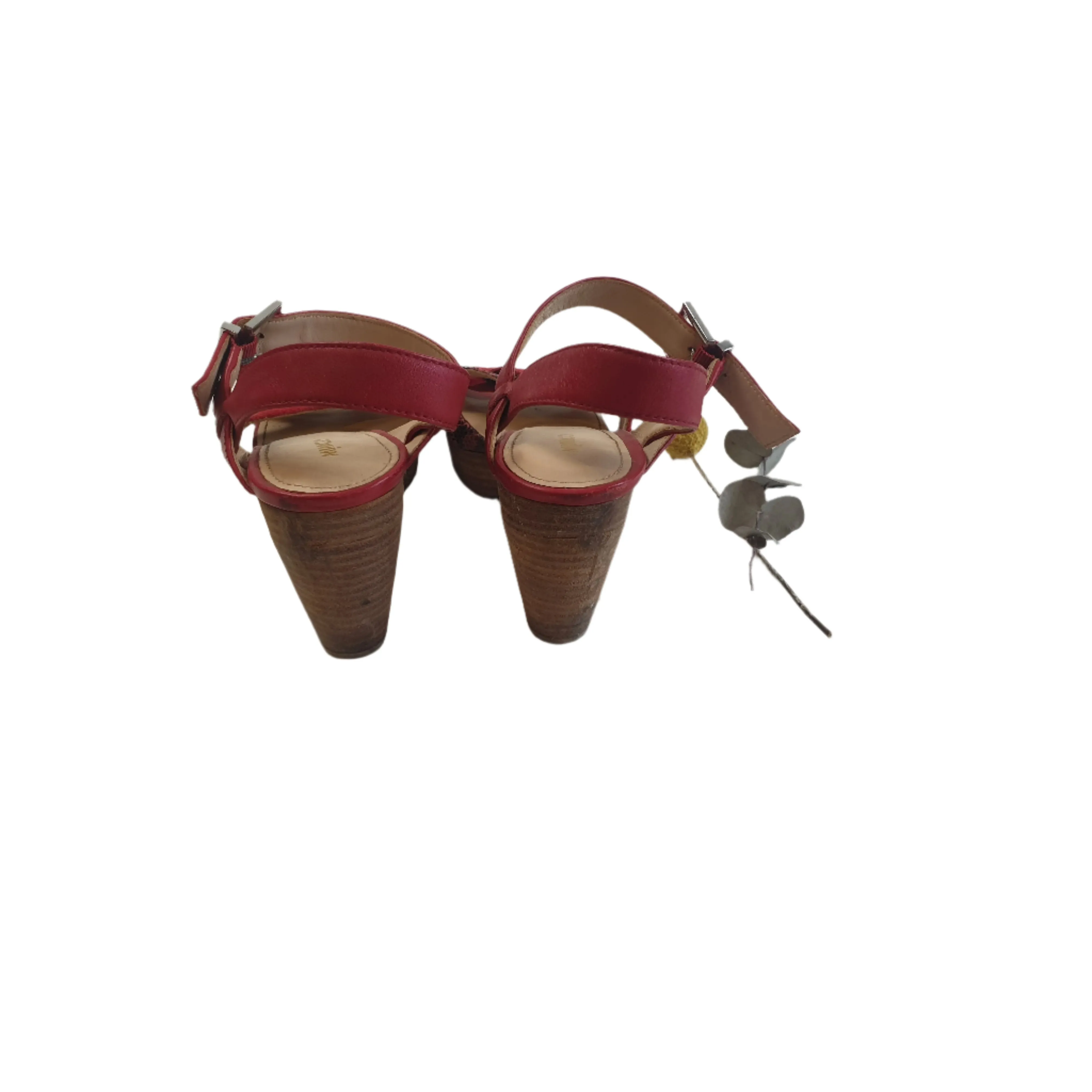 Mimco red leather strappy sandals with wooden heel size 37