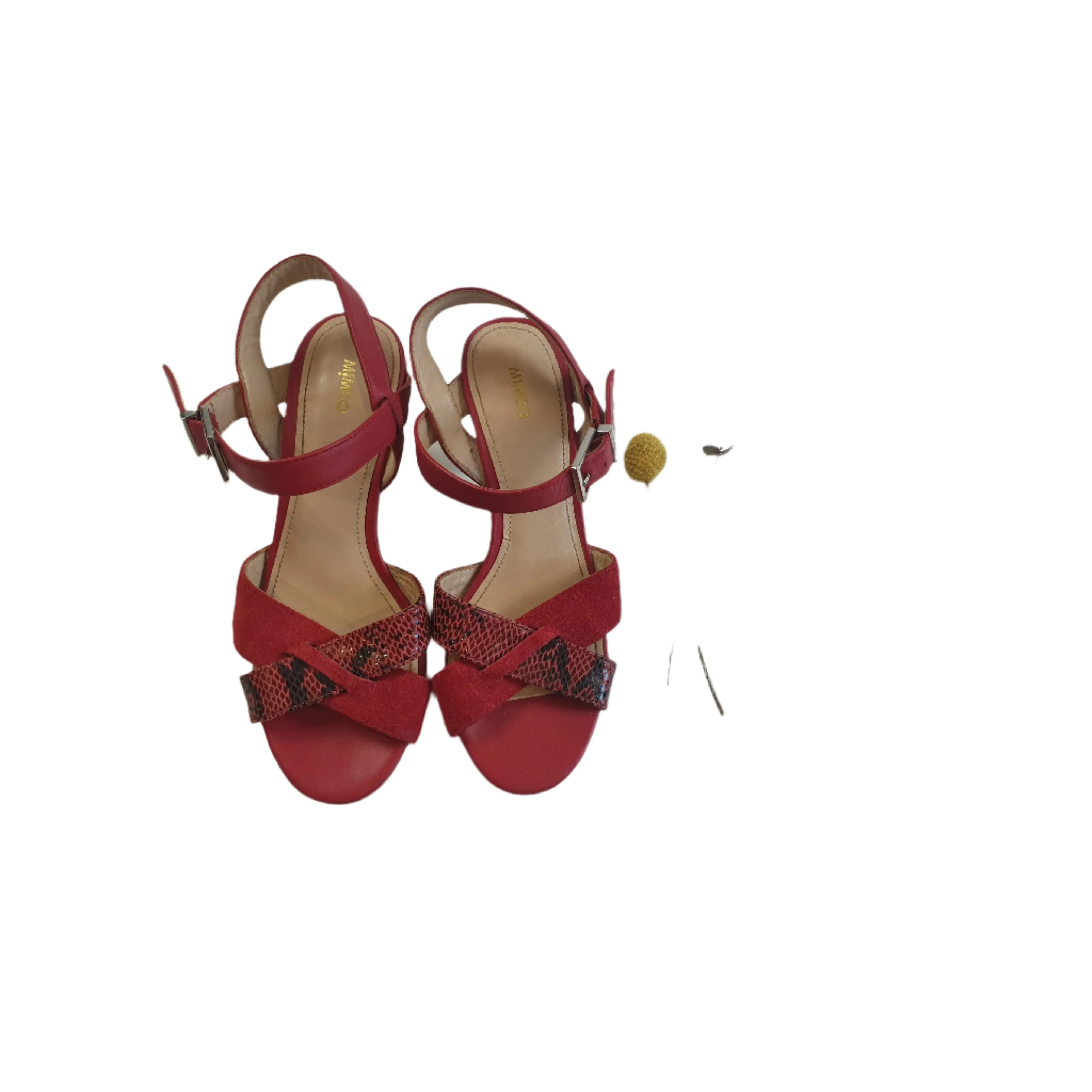 Mimco red leather strappy sandals with wooden heel size 37