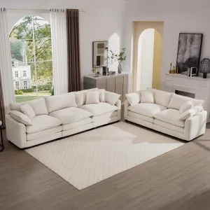 Nestglow Oversized 2 Piece Sofa Set for Living Room, 3-Seater & Loveseat Couch, Modular Sectional Deep Seat Corduroy Comfy Cloud Couches with 4 Armrest Pillows and 5 Toss Pillows, Beige
