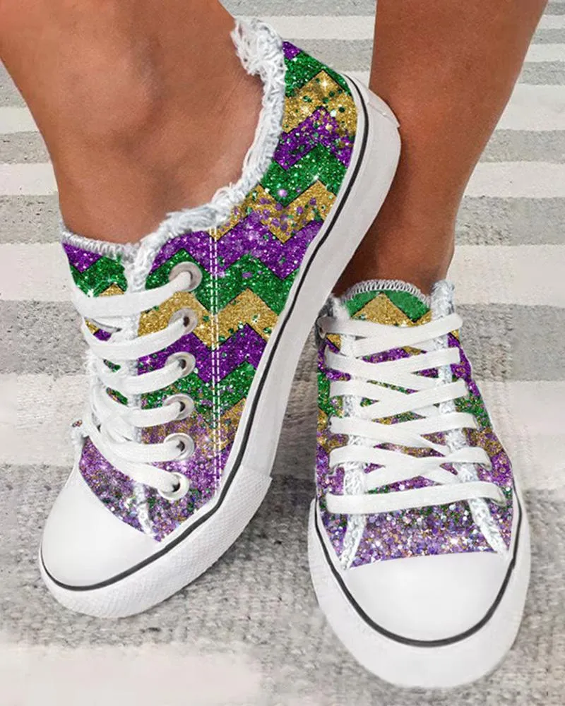 Ombre Print Eyelet Lace up Fringe Hem Sneakers