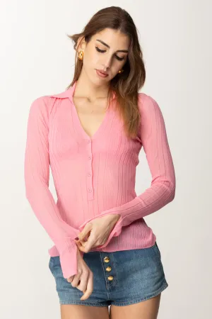 Polo Aderente con Scollo a V e Bottoni