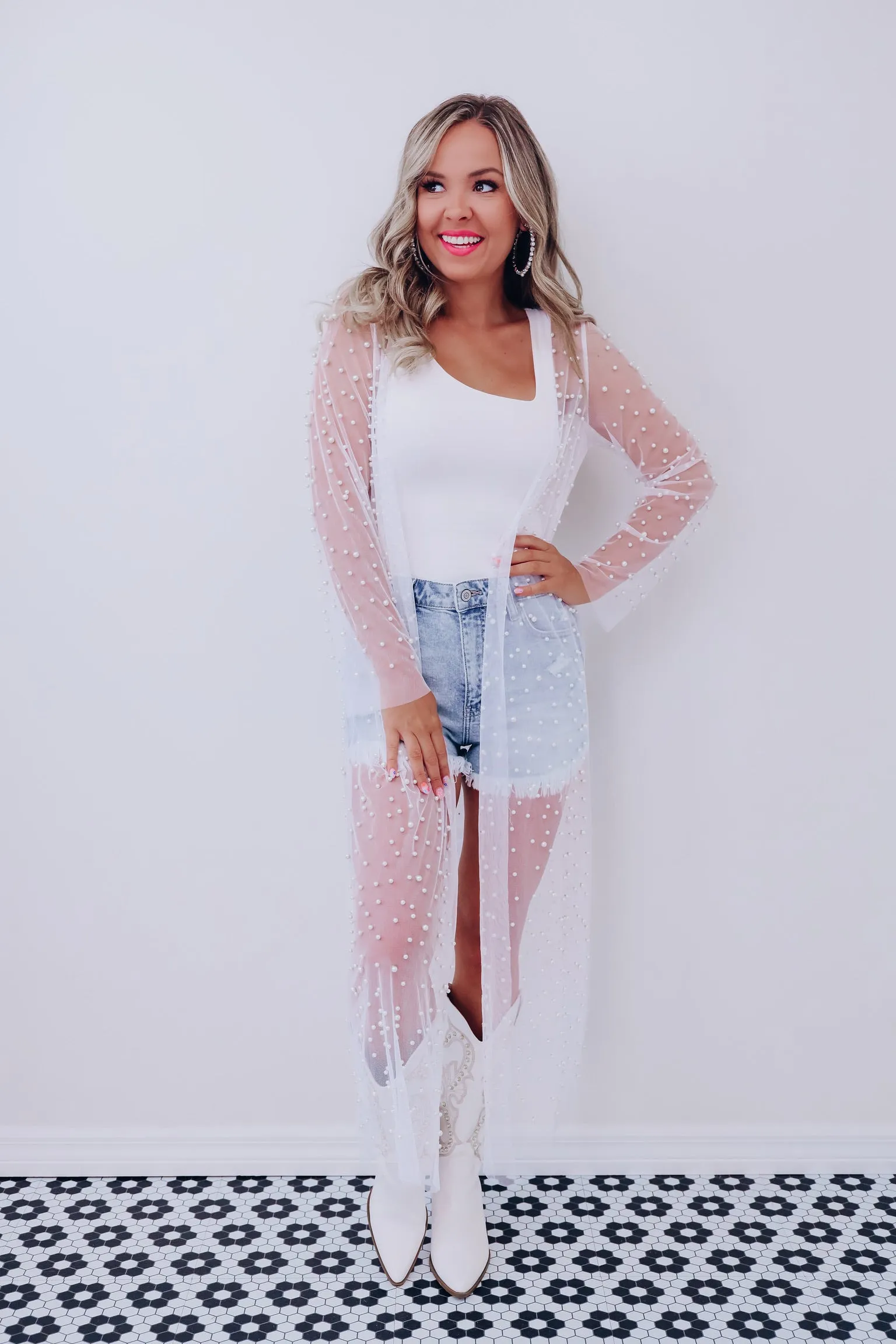 Precious As A Pearl Sheer Maxi Kimono - White