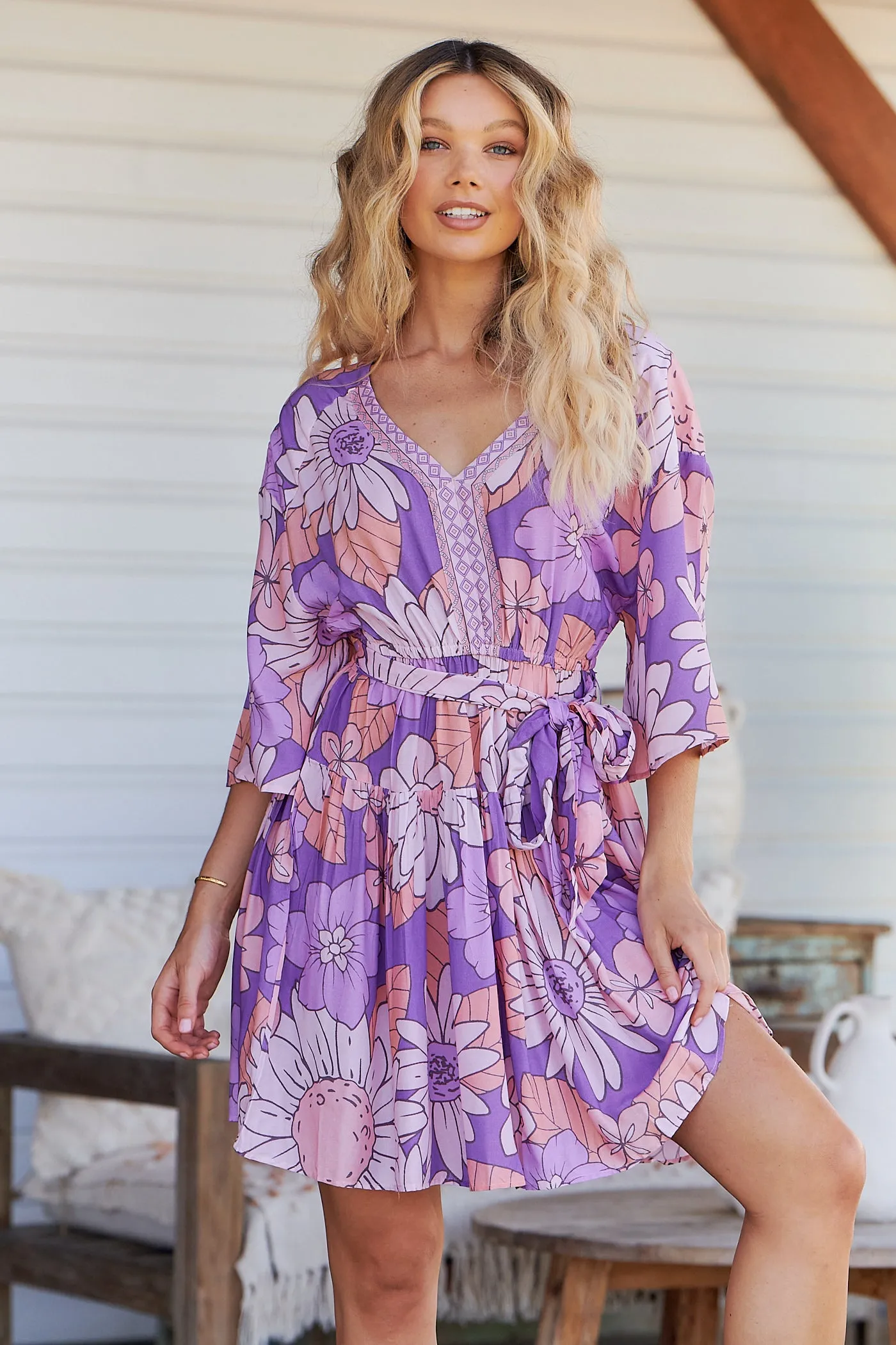 Purple Rain Print Oakie Mini Dress